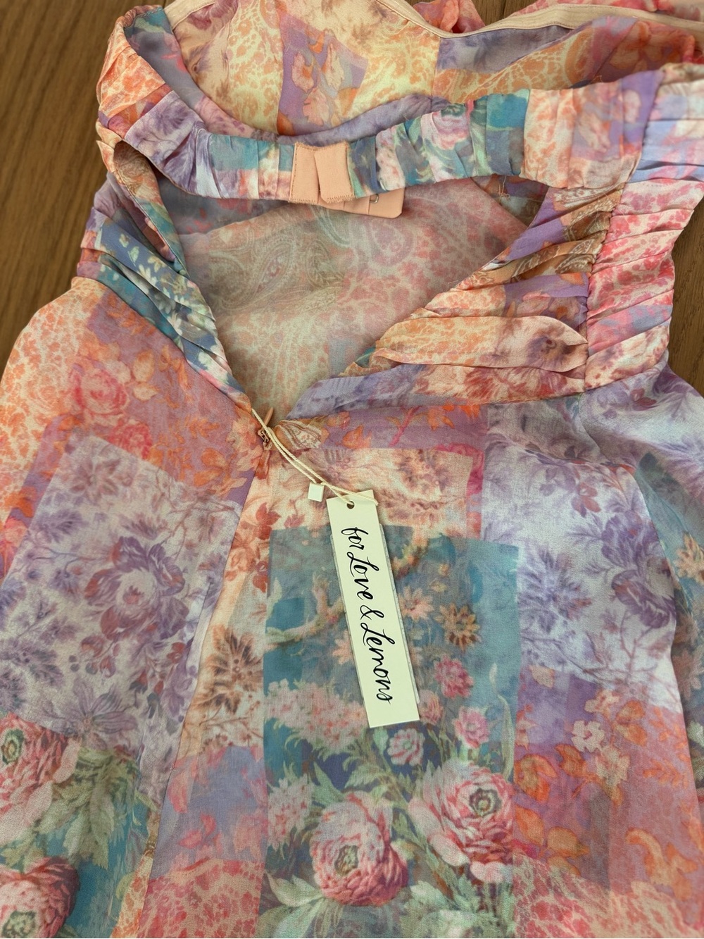 For Love & Lemons Pastel Floral Tie-Front Mini Dress in Pink and Lavender - Picture 3 of 4